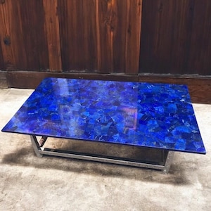 Lapis Lazuli Marble Inlay Table Top, Round Stone Table, Handmade Pietra Dura Furniture, Custom Entryway Hallway Decor
