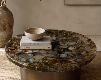Brown Round Agate Coffee Table | Luxury Stone Furniture