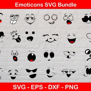 Emoticons Svg Bundle, Emoji Svg, Cute Faces, Cut Files for Cricut, svg eps dxf png file