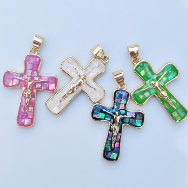 18K Gold Plated and Opal Cross Pendant