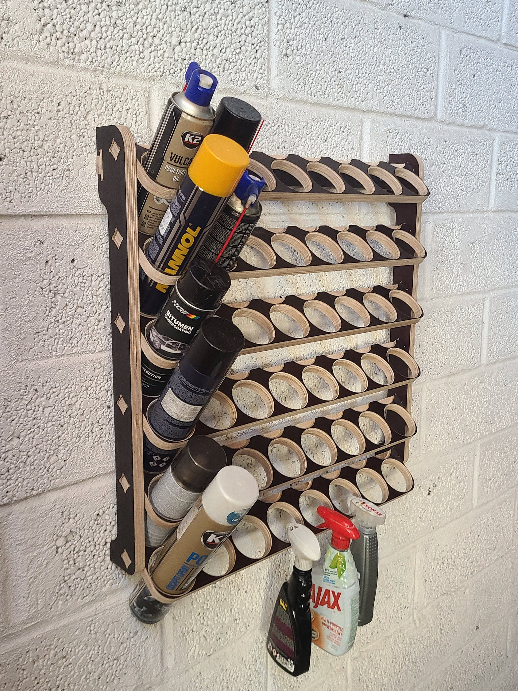 Supporto da parete per bombolette spray da 20 scomparti, in compensato, per garage, organizer per vernice da parete - Italia