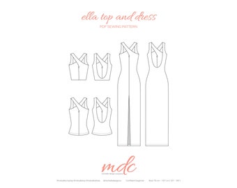 Ella Top and Dress Sewing Pattern - Digital Download - Keyhole wrap dress - Scoop back dress and top pattern - Beginner pattern
