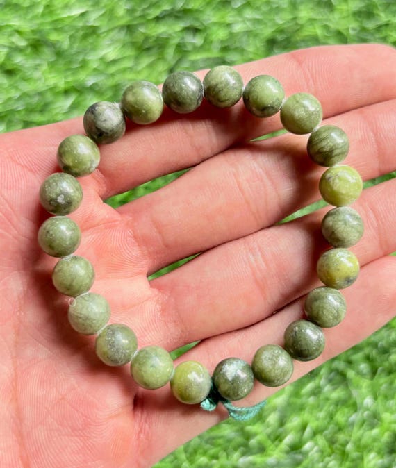 Pulsera De Cristal De Jade Verde Natural Con Cuentas Redondas Y Elásticas