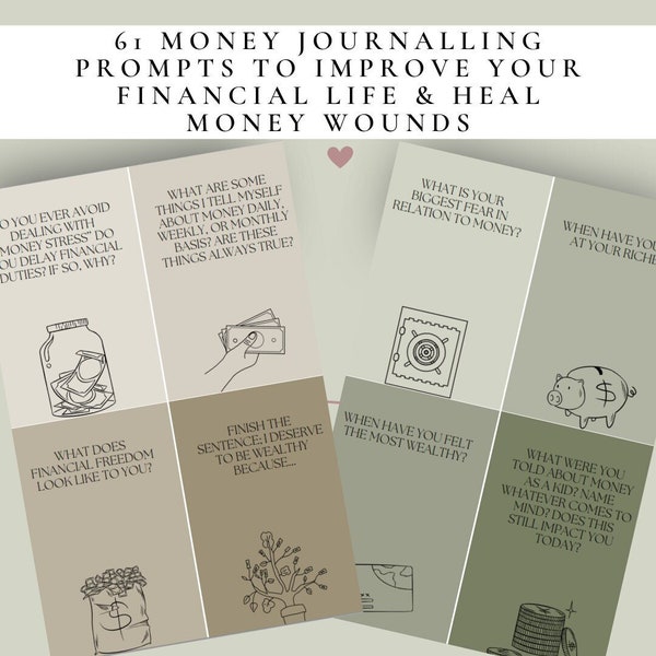 Money Journalling Prompt Cards to Improve your Financial Life, Create abundance mindset, Healing Cards, therapy tool, affirmation cards, 61
