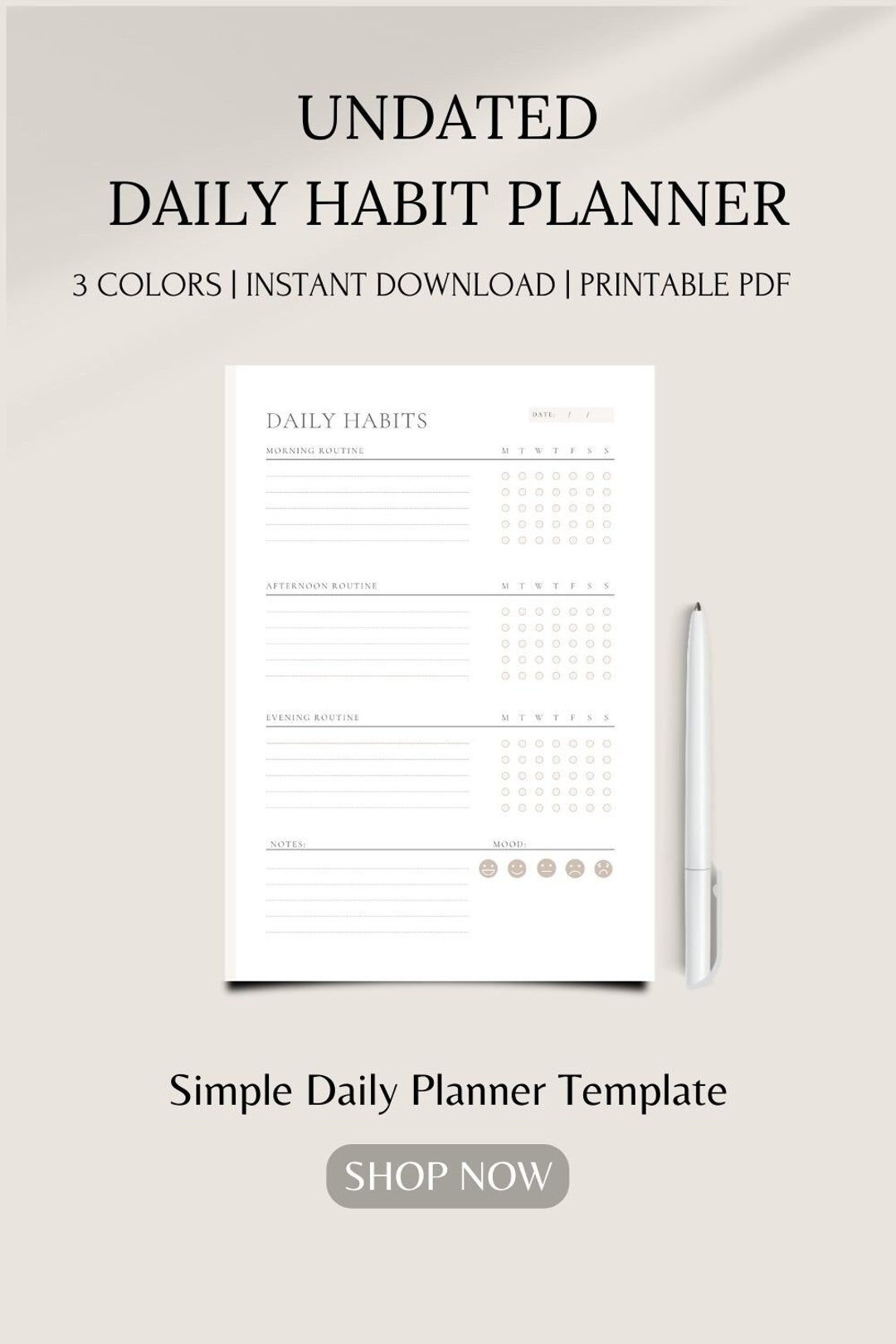 Minimalist Daily Habit Tracker: Printable Productivity Planner (PDF) - Etsy