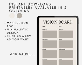 Vision Board, Dream Board, Bucket List, Manifestation, Digital Planner, Instant Download