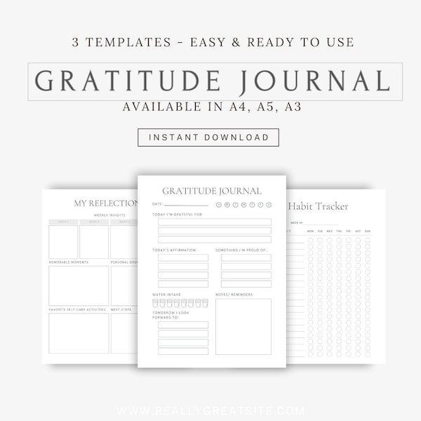 Minimalistic Printable Gratitude Journal, Daily/Weekly/Monthly planner, Habit Tracker, Undated Digital Positivity Planner, A4 A5 A3, PDF