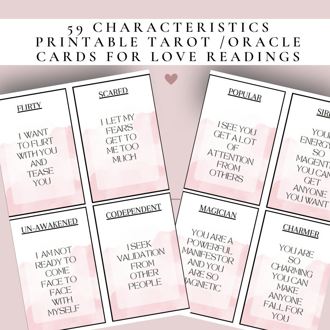 59 Character Oracle Cards for Love & Romance Readings, Printable Tarot Deck for Love Readings, Diviniation Tools, PDF
