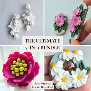 Handledningspaket med blommor i polymerlera - 7 videohandledningar för örhängen i lera, guide till att göra smycken i bröllopslera, handledning för blomlera