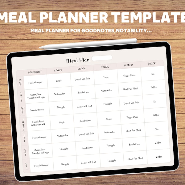 Meal Planner Goodnotes Template, Undated Digital Planner, iPad Planner, Digital Journal Page pdf, Goodnotes Planner, Weekly Meal Planner