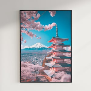 Chureito Pagoda During Cherry Blossom Season In Japan [Printable Poster]