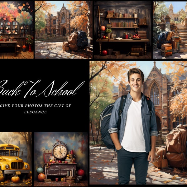 Back to School Digital Photo Backdrops - Set of 6 / Back To School Backdrops / Backdrops For School Events / Educational Content Backgrounds