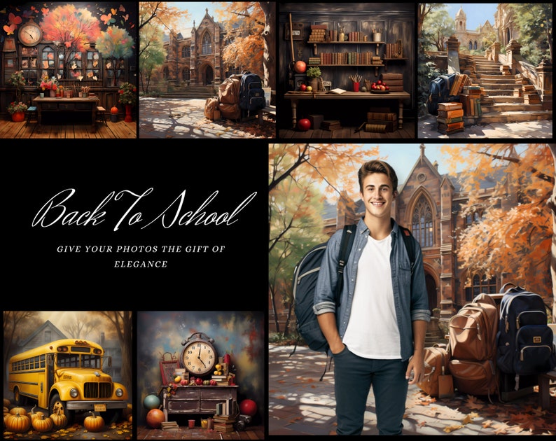 Back to School Digital Photo Backdrops Set of 6 / Back to School ...
