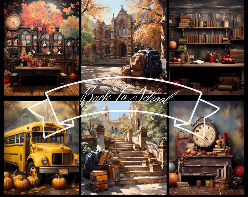 Back to School Digital Photo Backdrops Set of 6 / Back to School ...