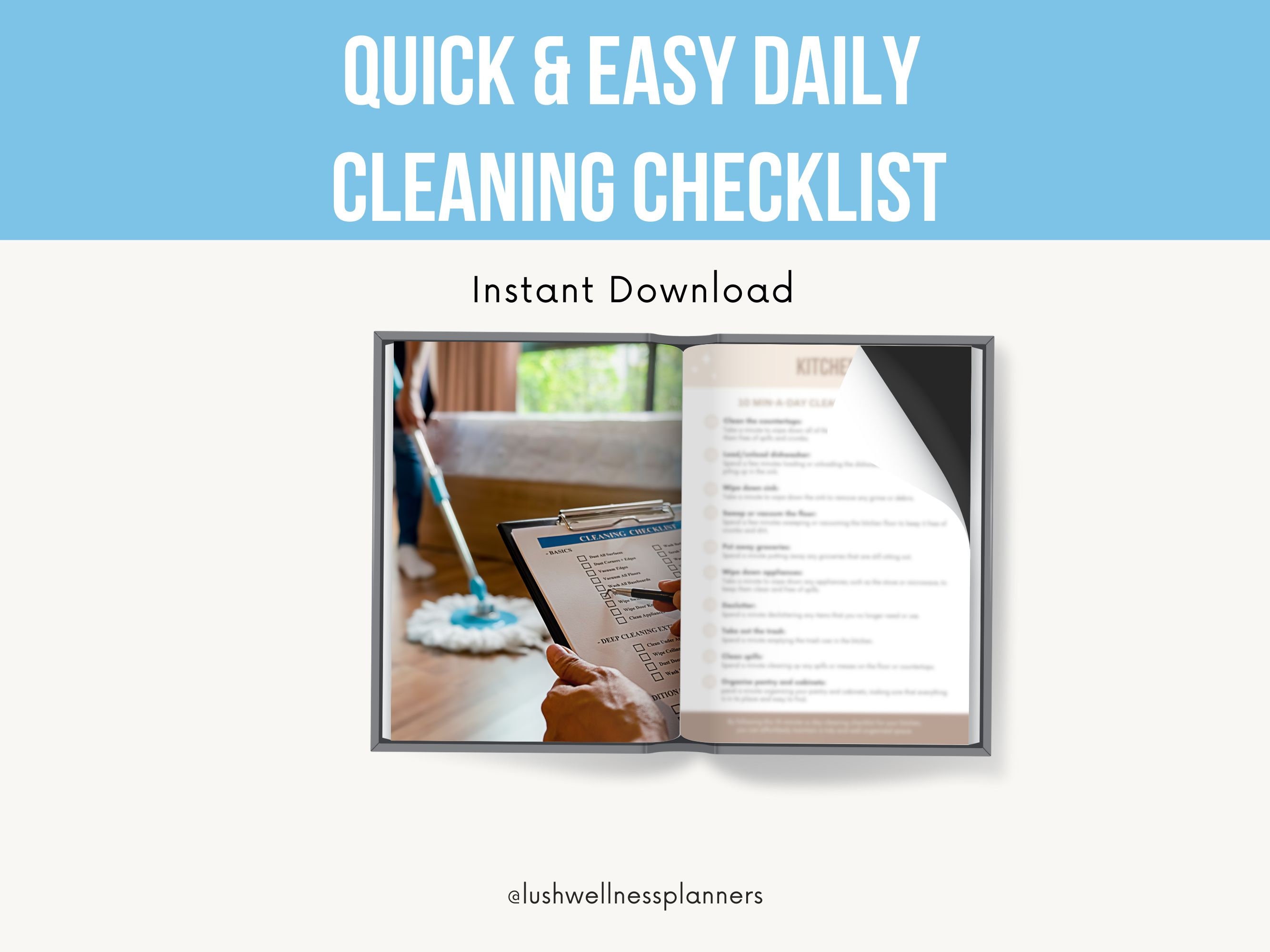 Quick Easy Daily Cleaning Checklist 8 Page Printable Guide For A