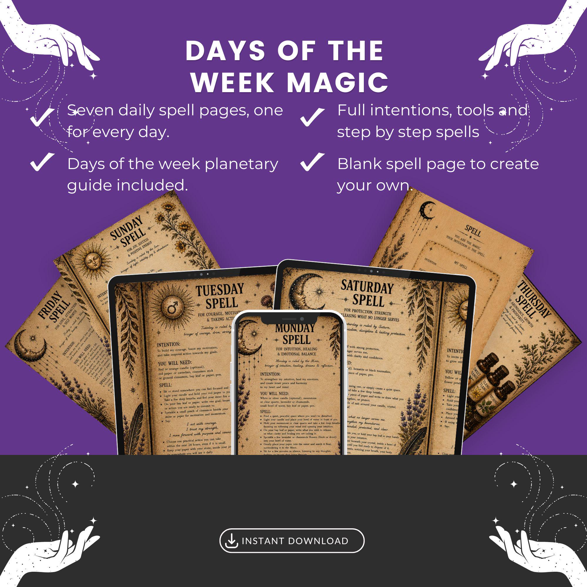 Days of the Week Magic & Spell Pages | Printable Witchy Reference Guide ...