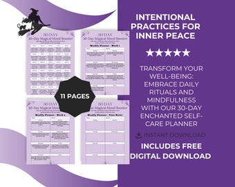 Puede incluir: Descarga digital de un planificador de autocuidado de 30 días, diseñado para promover la paz interior a través de rituales diarios y mindfulness. Incluye secciones semanales y mensuales. Incluye descarga digital gratuita.