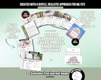 Planificador de autocuidado para ME/CFS imprimible / Guía de ritmo energético para POTS / Diario de apoyo para la fatiga crónica / Rastreador de rutina diaria suave