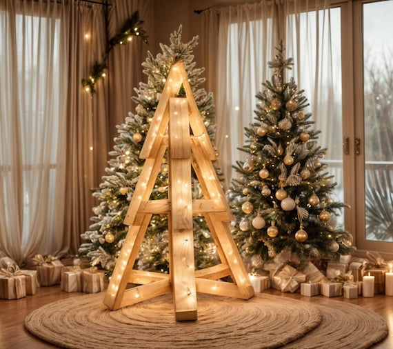 Décoration De Sapin De Noël En Bois Naturel - Étoile Creuse Design Moderne Pour Cime De Sapin Ou Table - 6