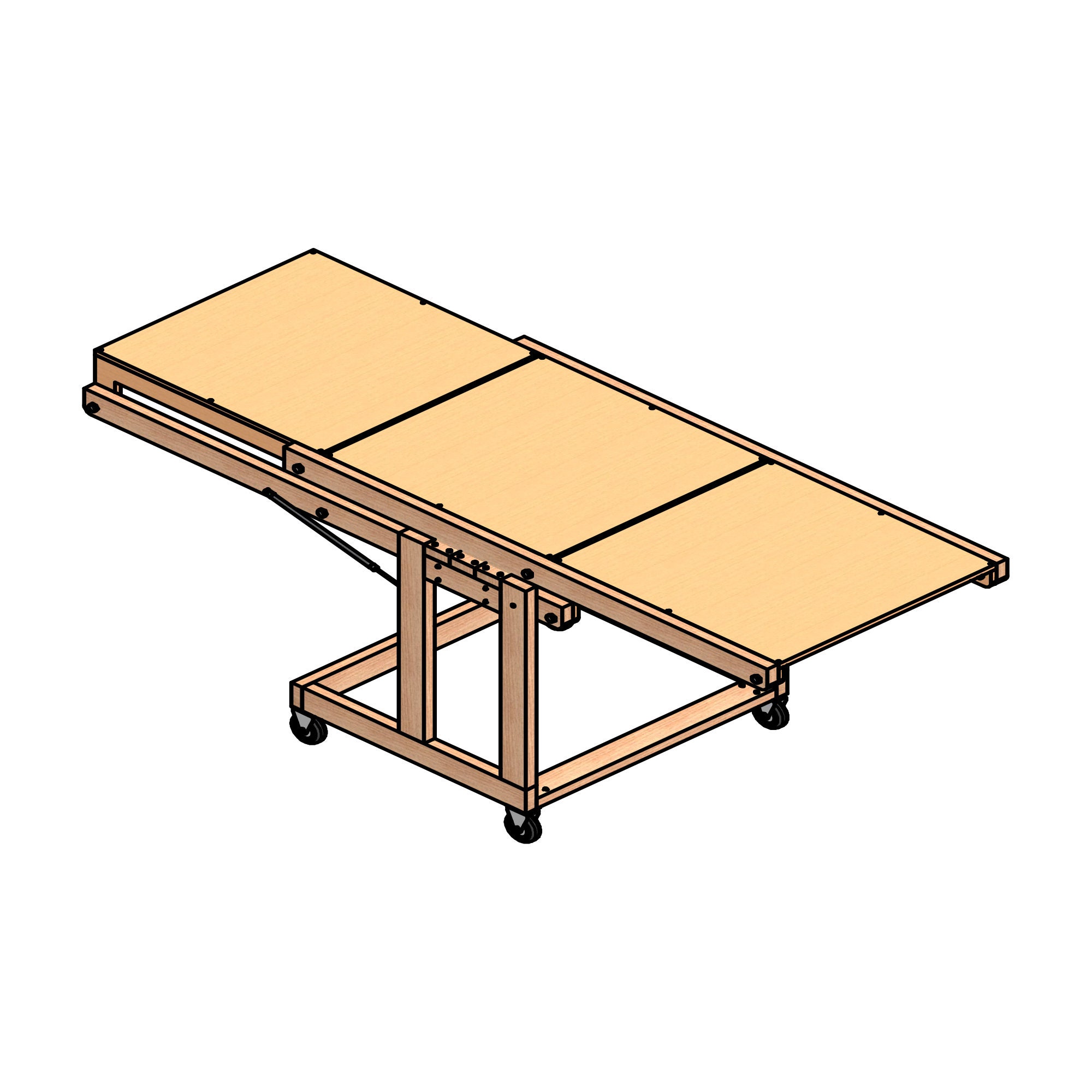 Folding table outlet into shelf