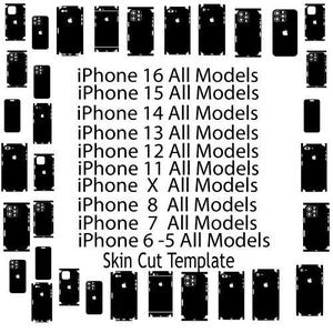 SVG Apple iPhone All Bundle (inclusa la serie iPhone 16) Skin Template - modello di taglio skin completo, silhouette, file di taglio vettoriale Cricut