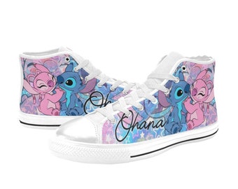 Stitch and Angel High Top Shoes, Custom Canvas Unisex For Kids & Adult