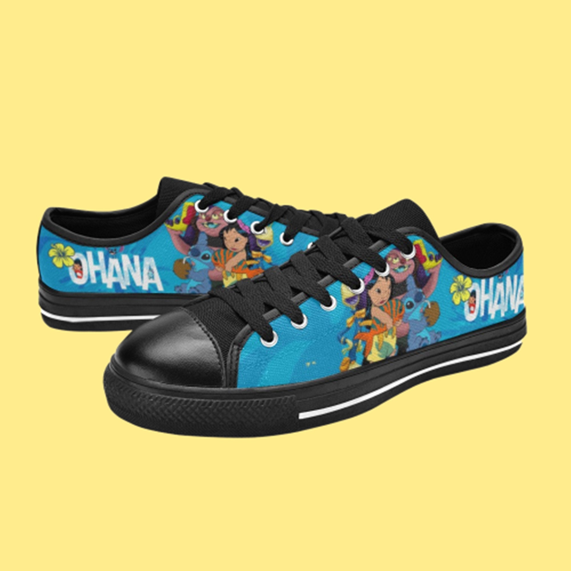 Low Top Shoes Canvas Lilo and Stitch Ohana Family Movie Low Top Sneakers