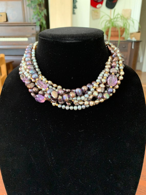 JADED Genuine Pearl and Amethyst Necklace - image 2