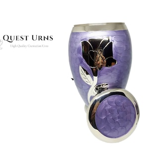 Brass Adult Cremation / Memorial Urn for Ashes - Lavender with Silver Rose
