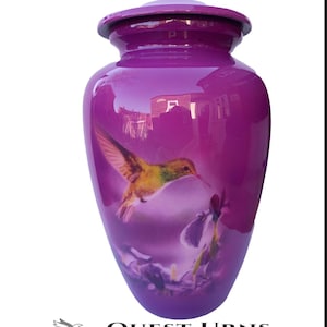 Urne funéraire adulte en aluminium pour cendres - Colibri violet