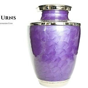 Brass Adult Cremation / Memorial Urn for Ashes - Lavender with Silver Cuff