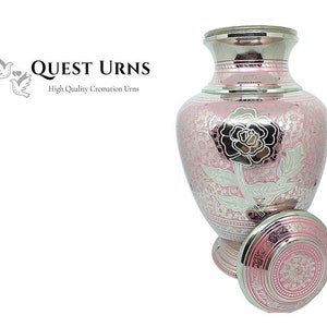 Brass Adult Cremation / Memorial Urn for Ashes - Pink Rose