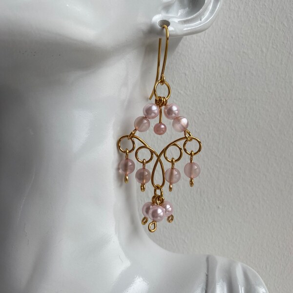 Chandelier earrings catseye gold plated copper wire