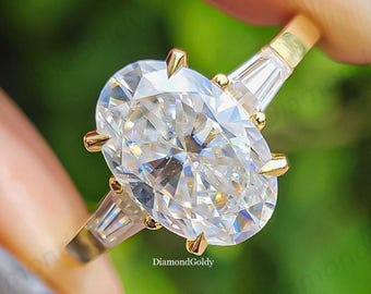 3CT Oval Cut Moissanite Three Stone Engagement Ring, Trilogy Wedding Ring, Promise Ring For Her, Anniversary Gift