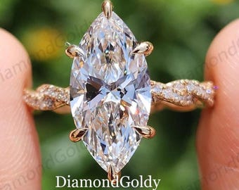 3CT Marquise Moissanite Engagement Ring 14K Gold Split Shank Wedding Promise Ring Bridal Gift for Her