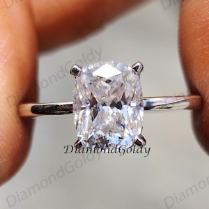 3.25 Ct Cushion Cut Moissanite Engagement Ring Elongated Cushion Cut Ring Elongated Cushion Hidden Halo Anniversary Ring for Her