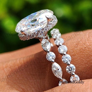 3 Carat IGI Certified F/VS1 Oval Cut Lab Grown Diamond Engagement Ring Set Matching Bobble Wedding Band 14k Yellow Gold Anniversary Ring Set