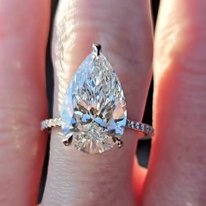 Pear Cut Moissanite Engagement Ring Hidden Halo Wedding Ring 14K Solid Gold Pave Setting Ring  Anniversary Gift For Wife.