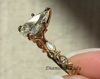 2.5ct Pear Cut Moissanite Engagement Ring Tulip Set Diamond Migraine Ring 14K Solid Yellow Gold Wedding Ring Anniversary Gift For Her