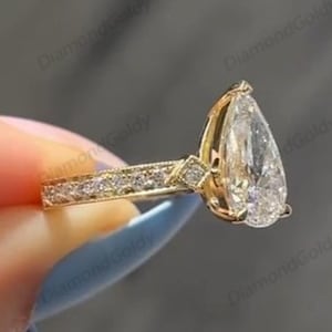 Pear Moissanite Engagement Ring 14K Solid Gold Wedding Ring Dainty Ring Delicate Ring Solitaire Ring Anniversary Ring Promise Ring For Her