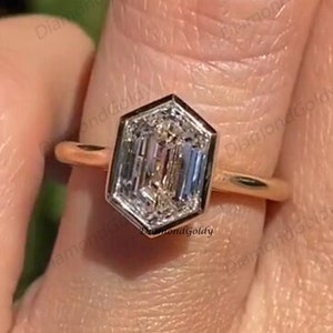 2 CT Hexagon Cut Engagement Ring Bezel Set Moissanite Wedding Ring 14K Gold Ring Promise Ring Anniversary Ring Hexagon Diamond Ring