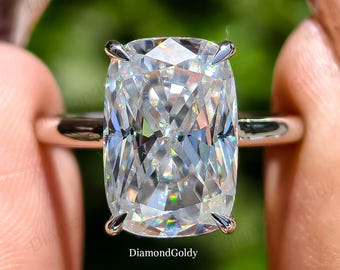 4.5 CT Elongated Cushion Cut Moissanite Engagement Ring Vintage Hidden Halo Art Deco Ring 14K Gold Promise Ring Anniversary Gift for Her