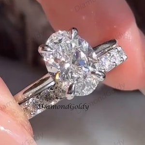 2CT Oval Lab Grown Engagement Bridal Ring Set Matching Wedding Band Promise Ring Set Anniversary Ring Set Stylish Ring Set Gifts For Women