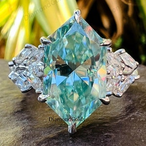 Floral Cyan Blue Dutch Marquise Cut Engagement Ring Nature Inspire Colored Moissanite Diamond Ring 14K White Gold Wedding Ring For Women