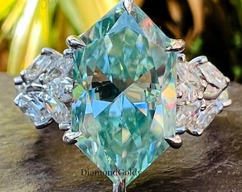 Floral Cyan Blue Dutch Marquise Cut Engagement Ring Nature Inspire Colored Moissanite Diamond Ring 14K White Gold Wedding Ring For Women