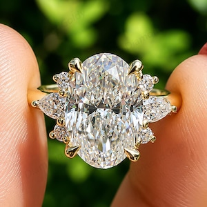 Oval Cut Moissanite Engagement Ring Vintage Marquise Diamond Cluster Art Deco Ring Anniversary & Promise Ring for Her