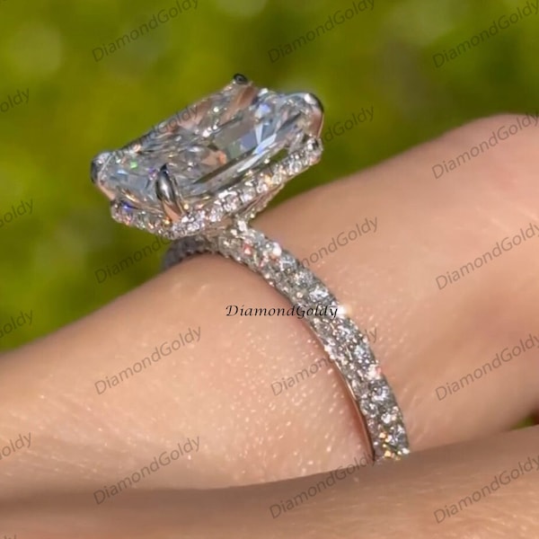 4 CT Unique Radiant Cut Moissanite Engagement Ring Hidden Halo Diamond Ring Gift For Her Promise Ring Wedding Ring 14K Solid Gold Ring