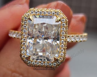 4 CT Radiant Cut Engagement Ring Radiant Halo Moissanite Diamond Ring 14K Solid Gold Wedding Ring Proposal Ring Anniversary Gift for her