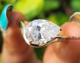 2.5CT Pear Moissanite Engagement Ring Bypass Band Unique Ring 14K Solid Gold Ring Wedding Ring Curved Band Promise Ring Anniversary Gift