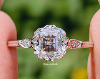 Pierścionek zaręczynowy Asscher Solitaire Moissanite o szlifie Asscher 3 CT, zestaw Bypass, obrączka ślubna z soliterem Asscher, pierścionek rocznicowy, pierścionek obietnicy na prezent
